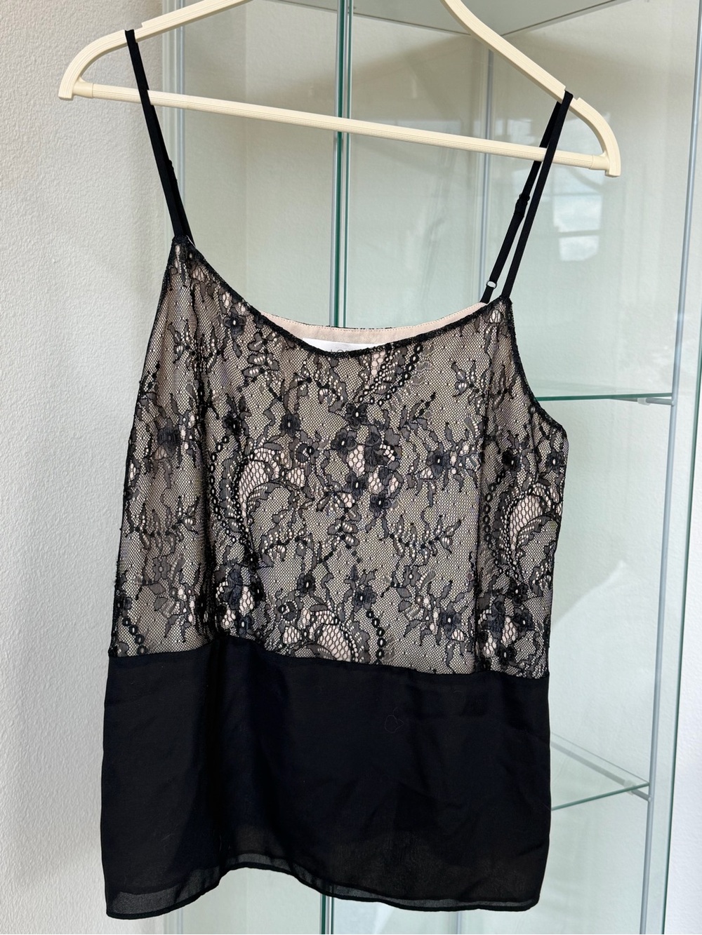 LOFT Black Lace Overlay Camisole with Sheer Hem